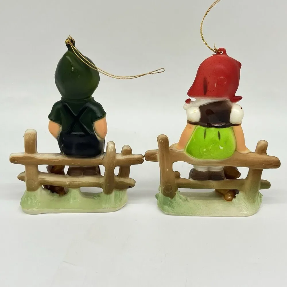 VTG 70s Hong Kong Plastic Christmas Ornament Children Mice Hummel Style Lot of 7